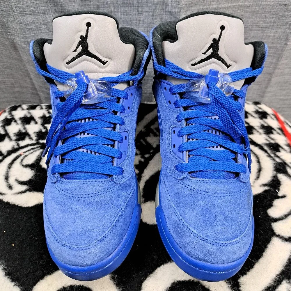 %Nike Jordan 5 Retro Blue Suede Youth 7Y Blue 440888-401 AJ16